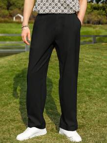Manfinity Roghcode Men Solid Straight Leg Pants - Black - View 3