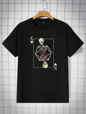 GENTILAND 男士棉骷髏和撲克牌圖案T恤