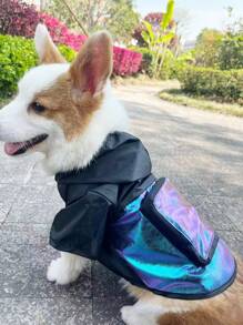 1pc Color Block Pet Raincoat For Dog And Cat For Rainy Day - Blue - View 1