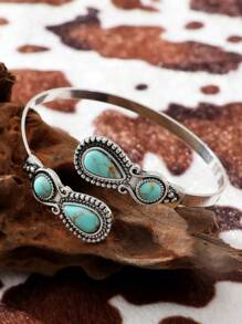 1pc Western Turquoise Stone Antique Cuff Bangle Bracelet For Women