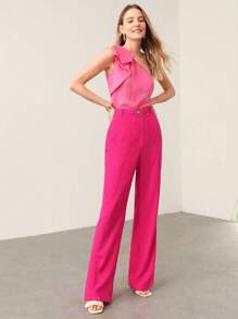 MOTF PREMIUM 亚麻繫腰帶連衣裙長褲 - 玫紅色 - 查看 2