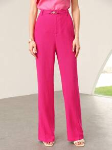 MOTF PREMIUM 亚麻繫腰帶連衣裙長褲 - 玫紅色 - 查看 6