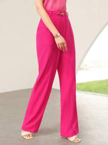 MOTF PREMIUM 亚麻繫腰帶連衣裙長褲 - 玫紅色 - 查看 7