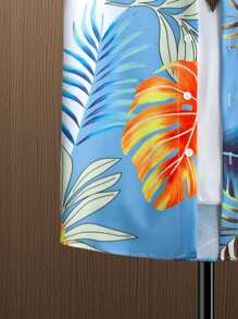 Manfinity RSRT 男士熱帶圖案襯衫和腰部抽繩短褲不帶T恤 - 藍色 - 查看 4