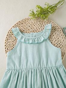 Baby Contrast Lace Ruffle Trim Halter Dress - Mint Green - View 3