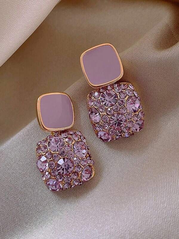 Rhinestone Square Decor Earrings