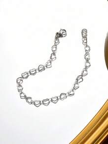 1 件装时尚不锈钢心形纹理手链，男女皆宜，适合日常佩戴，情人节、母亲节礼物 - 銀色 - 查看 2