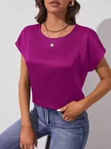 SHEIN Tall Solid Batwing Sleeve Blouse - Red Violet - View 1