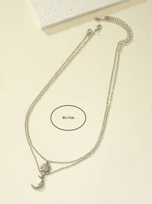 2pcs/set Sun & Moon Pendant Necklace - Silver - View 3