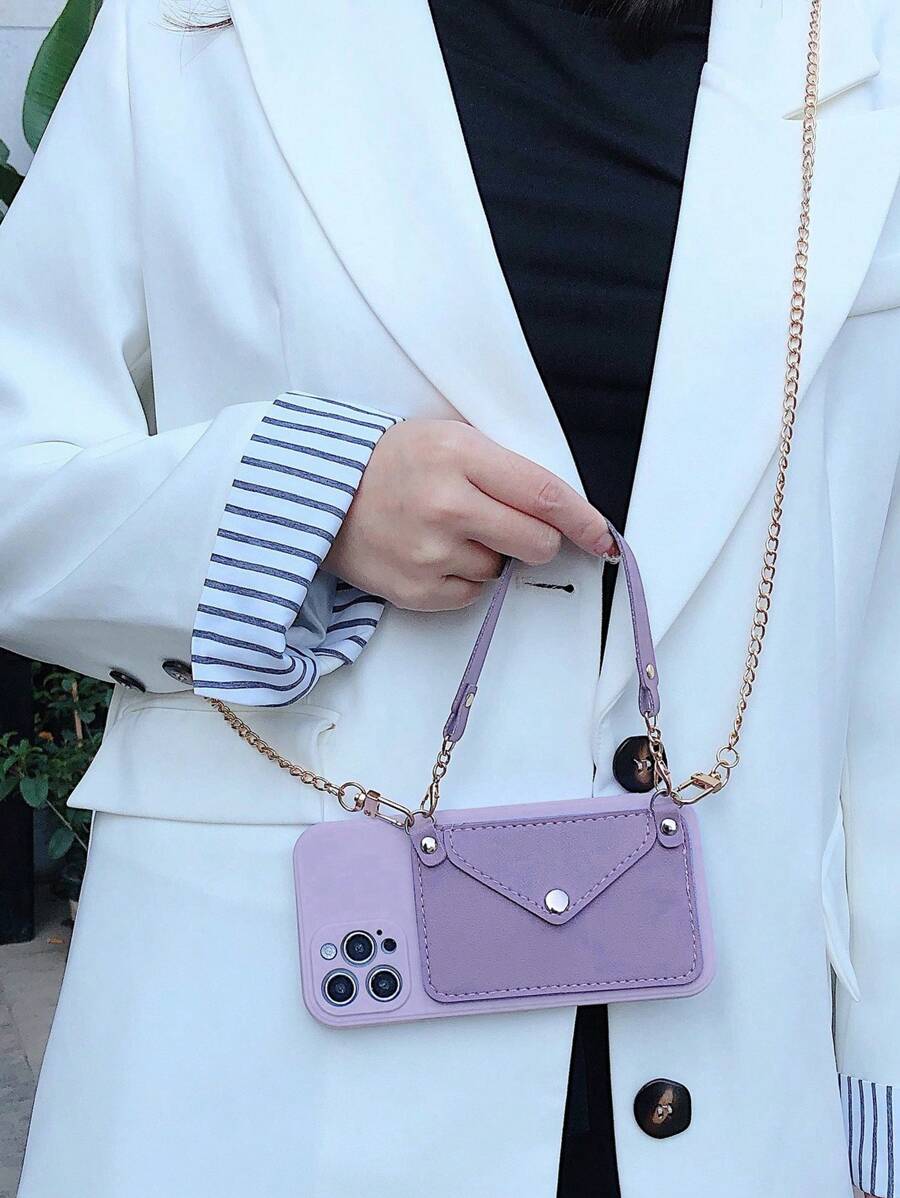 Slant Crossbody Rope Card Pocket Coin Purse Phone Case For Women, Soft Protective Cover Compatible With Apple Iphone, Compatible With Xiaomi, Compatible With Huawei, Compatible With Samsung,International Version, Not The Domestic Version - Purple - View 1