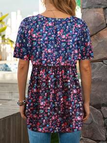 Allover Floral Print Smock Blouse - Multicolor - View 2