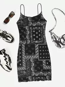 Muchica Đầm Paisley Họa tiết khăn Gợi cảm - Đen và trắng - Xem 1