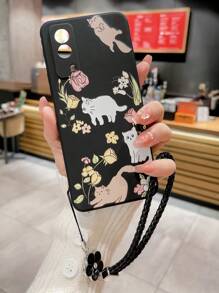 猫咪花卉图案手机壳，带挂绳，国际版，非国内版 - 彩色 - 查看 5