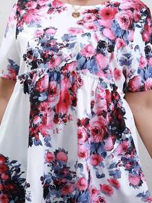 Floral Print Batwing Sleeve Blouse - Multicolor - View 3