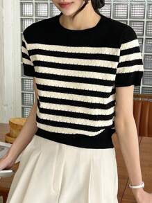 DAZY Gestreiftes Muster Stricktop - Kadettenblau - Übersicht 8