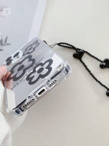 Floral Print Mirror Phone Case With Lanyard