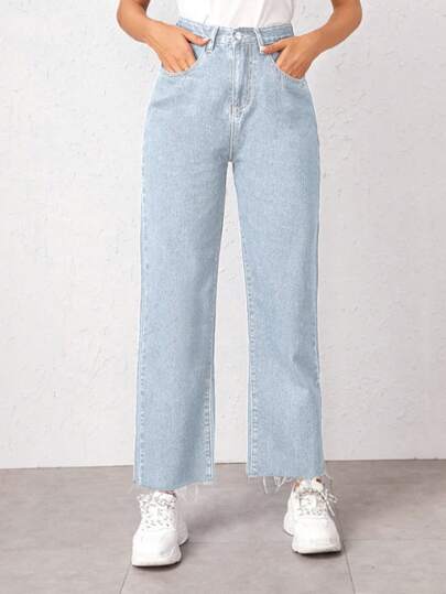 بنطلون جينز فضفاض بتأثير باهت وخصر عالي