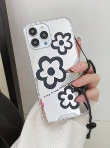 Floral Print Mirror Phone Case With Lanyard