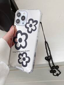 Floral Print Mirror Phone Case With Lanyard