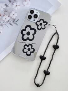 Floral Print Mirror Phone Case With Lanyard