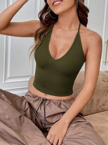 SHEIN EZwear 素色露背繞頸短上衣