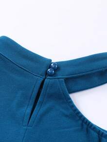 CILKOO Solid Drawstring Front Asymmetrical Neck Ruched Bodycon Dress - Teal Blue - View 7