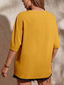 SHEIN LUNE Camiseta de hombros caídos con estampado floral con mariposa