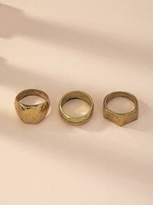 3入組/套男士紋理質感金屬戒指 - 銅色 - 查看 2