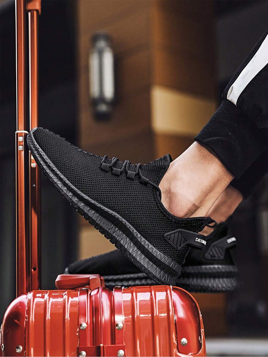 男士極簡風格前繫帶運動戶外織物跑步鞋