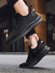 男士極簡風格前繫帶運動戶外織物跑步鞋