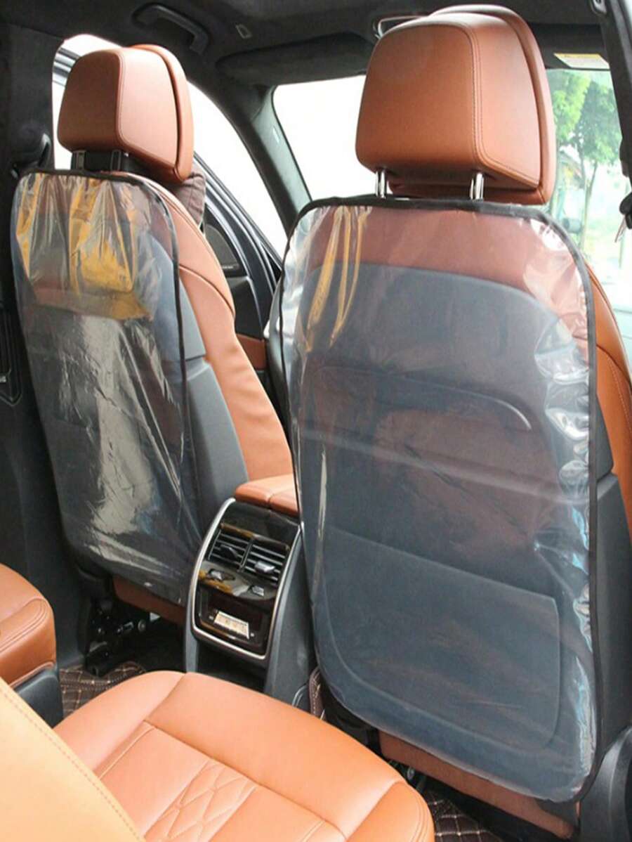 1pc Clear Plastic Car Seat Cover - Black - View 1