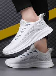 Giày thể thao cho nam, Giày chạy bộ phía trước có dây buộc họa tiết chữ cái - trắng - Xem 2