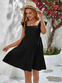 SHEIN Maternidad Vestido unicolor ribete con fruncido - Negro - Ver 1