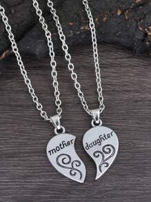 2 Cái/bộ Thời Trang Hợp Kim Kẽm Chữ Chi Tiết Dây Chuyền Trái Tim Vòng Cổ Cho Nữ Quà Tặng Của Mẹ - Màu Bạc Cổ - Xem 1