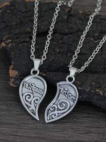 2 Cái/bộ Thời Trang Hợp Kim Kẽm Chữ Chi Tiết Dây Chuyền Trái Tim Vòng Cổ Cho Nữ Quà Tặng Của Mẹ - Màu Bạc Cổ - Xem 2