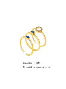 3pcs/set Rhinestone Decor Ring - Yellow Gold - View 3