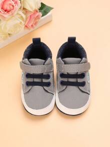 Baby Color Block Letter Patch Decor Hook-and-loop Fastener Canvas Sneakers Outdoor - Grey - View 1