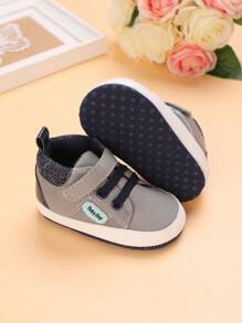 Baby Color Block Letter Patch Decor Hook-and-loop Fastener Canvas Sneakers Outdoor - Grey - View 2