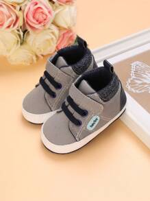 Baby Color Block Letter Patch Decor Hook-and-loop Fastener Canvas Sneakers Outdoor - Grey - View 3
