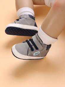 Baby Color Block Letter Patch Decor Hook-and-loop Fastener Canvas Sneakers Outdoor - Grey - View 5