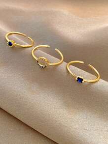 3pcs/set Rhinestone Decor Ring - Yellow Gold - View 7