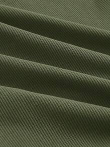 SHEIN EZwear Camiseta De Manga Corta De Cuello Redondo Con Estampado Casual De Primavera Y Ajuste Holgado Para Mujeres, Estilo Cosecha A Cuadros De Cuello Cuadrado De Punto Acanalado - Verde militar - Ver 4