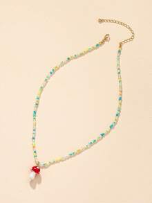 1入組可愛玻璃蘑菇吊飾串珠項鍊女式節日裝飾 - 彩色 - 查看 2