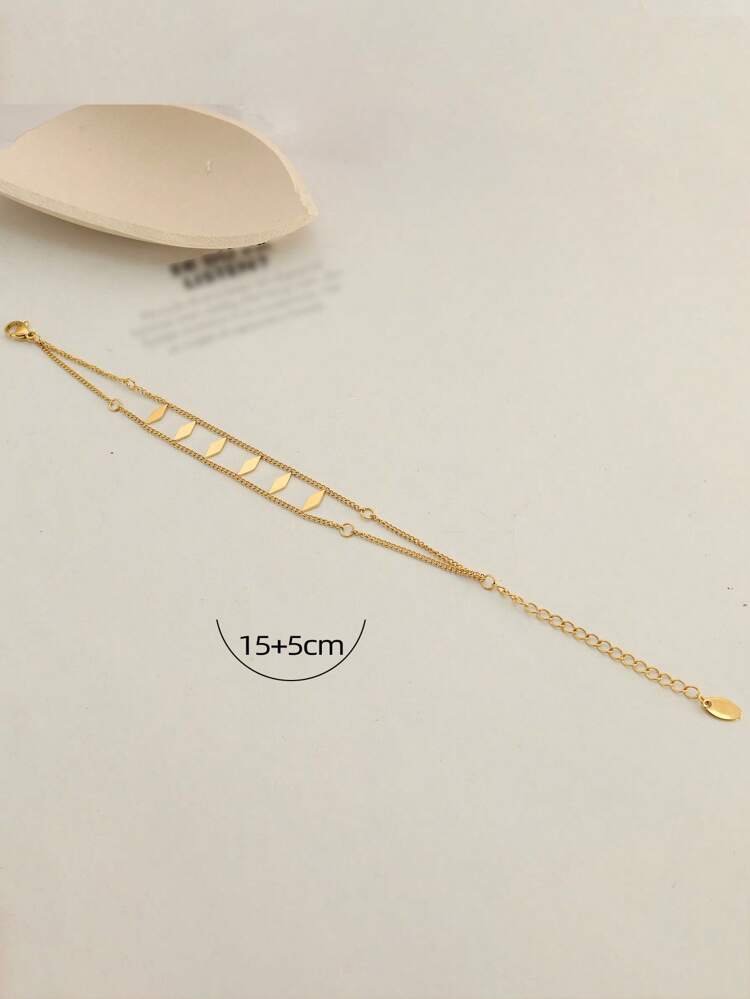 1pc Fashion Simple Stainless Steel Rhombus Detail Chain Bracelet For Women For Daily Decoration