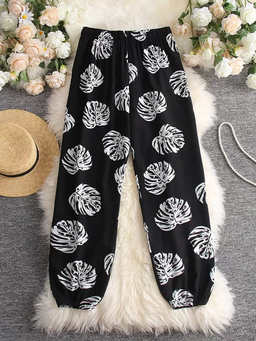 Flirla Quần Plus Size Nhiệt đới Giải trí - màu đen - Xem 1