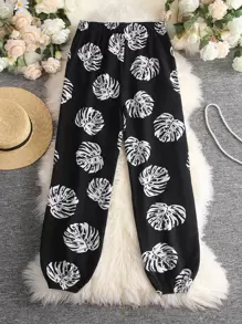 Flirla Quần Plus Size Nhiệt đới Giải trí - màu đen - Xem 2