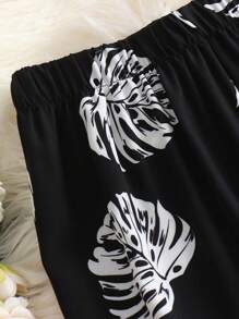 Flirla Quần Plus Size Nhiệt đới Giải trí - màu đen - Xem 4