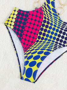 Allover Print Cut Out Chain Detail Cut Out Waist One Piece Swimsuit For Summer Beach Vacation - Multicolor - View 6
