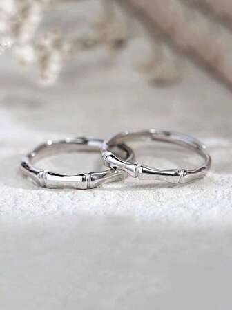 2入組/套時尚鋅合金竹節設計戒指適用於情侶日常裝飾