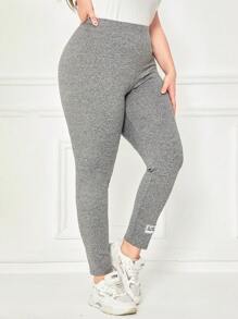 Mulvari 大碼字母補丁細節緊身打底褲 - 淺灰色 - 查看 5